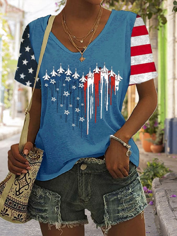 Women's Flag Independence Day Printed Casual T-Shirt