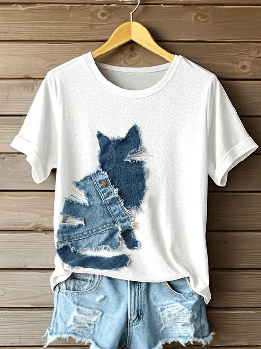 Women's Retro Funny Animal Cat Print T-Shirt
