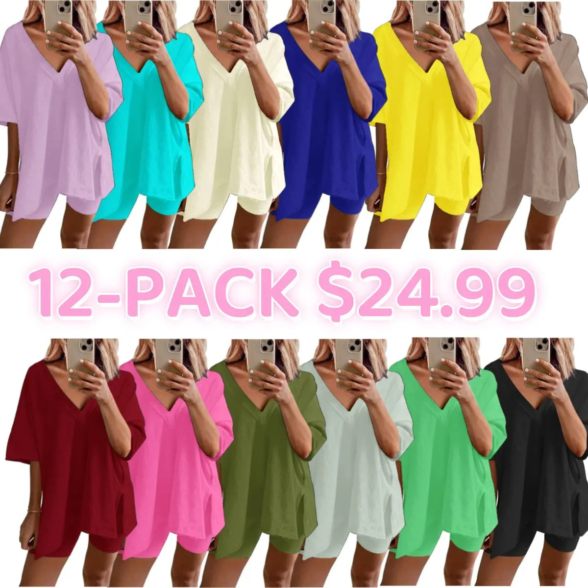 🔥Women's Two Piece Lounge Set 2025 Summer Casual Oversized Shirts Biker Shorts Matching Airport Travel Outfit