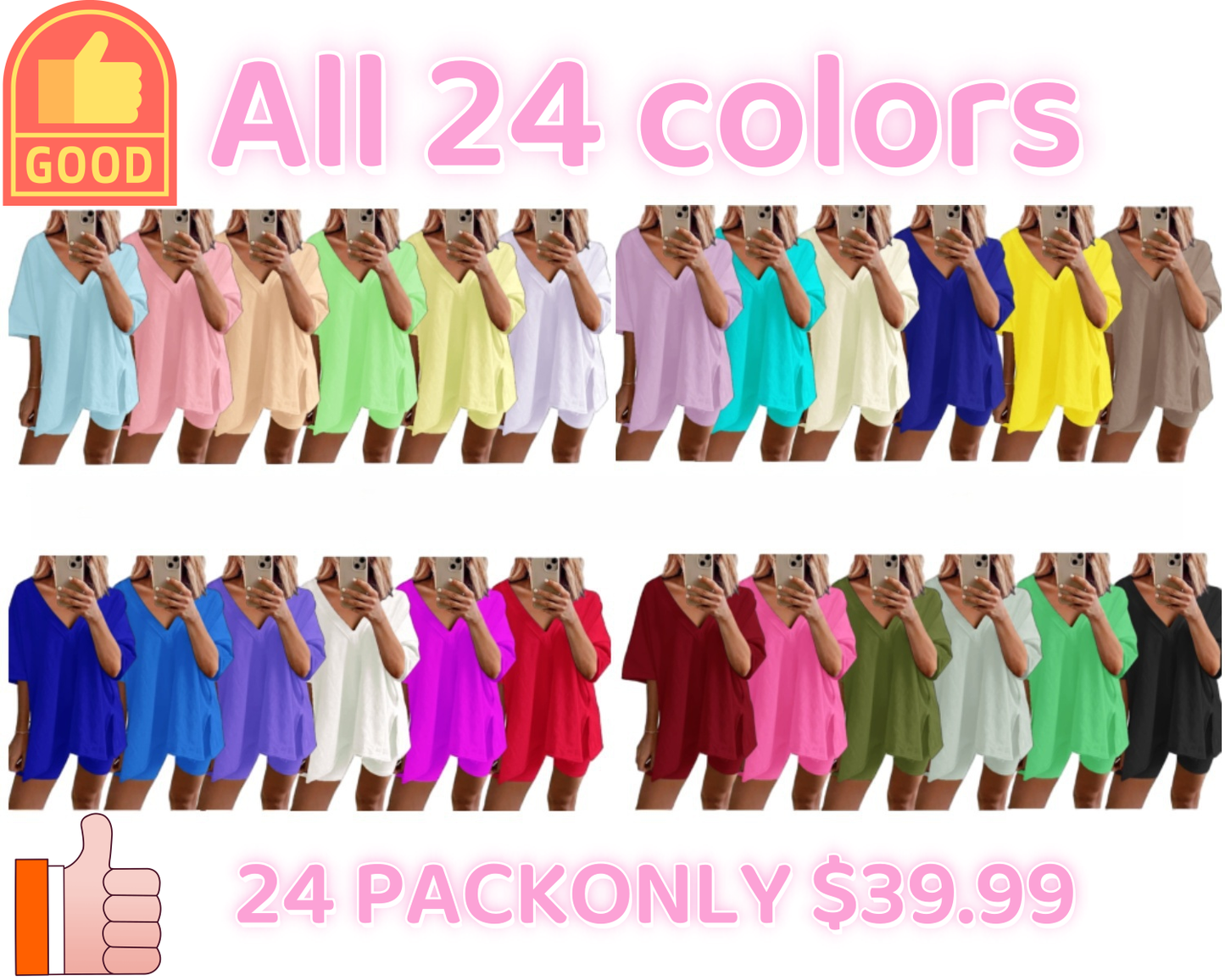 🔥Women's Two Piece Lounge Set 2025 Summer Casual Oversized Shirts Biker Shorts Matching Airport Travel Outfit