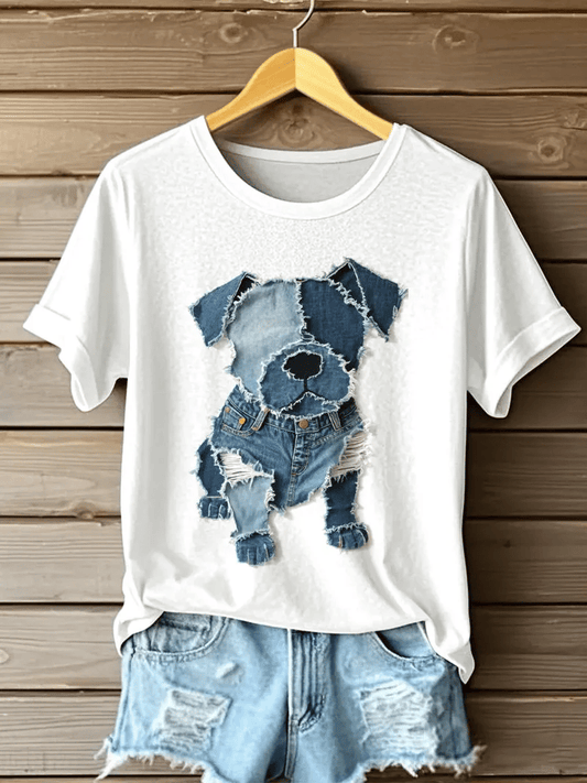 Women's Retro Funny Animal Dog Print T-Shirt