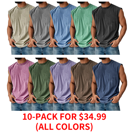 🔥FINAL SALE⚡ - Men's Retro Round Neck Casual Solid Color Sleeveless Vest