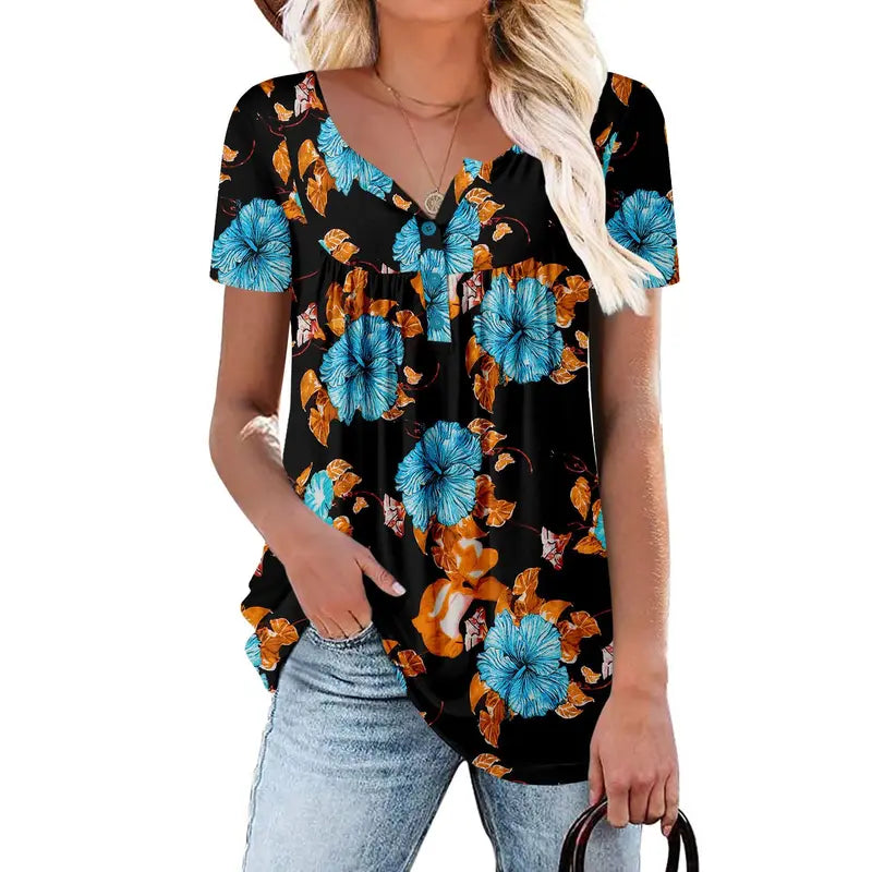 ⏰Hot Sale-Women's Summer Pleated Printed Short-Sleeves