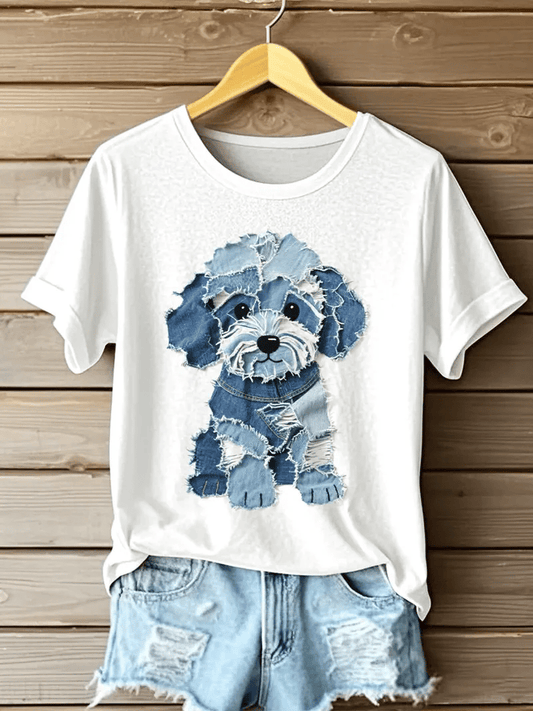Women's Retro Funny Animal Dog Print T-Shirt