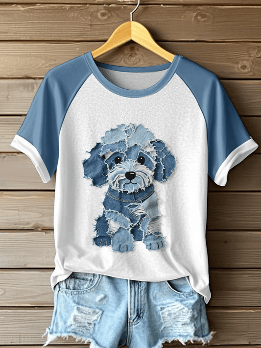 Women's Retro Funny Animal Dog Print Short Sleeve Top