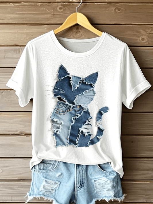 Women's Retro Funny Animal Cat Print T-Shirt