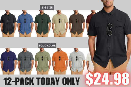 🔥$3 off for new customers🔥12-Pack Men‘s Patched Quick-Dry Short Sleeve Shirt