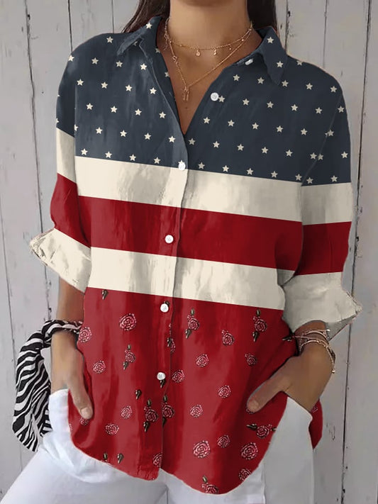 Women's Retro Independence Day Print Casual Shirt