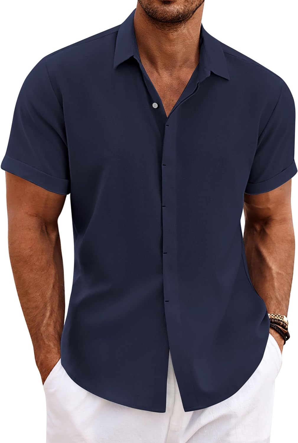 🔥Men's Linen Shirts Short Sleeve Casual Shirts Button Down Shirt for Men Beach Summer Wedding Shirt