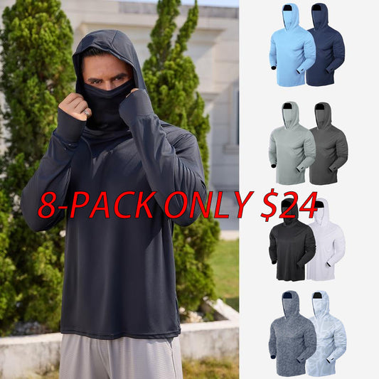 Men’s UPF 50+ Sun Protection Hooded Shirt with Integrated Face Cover
