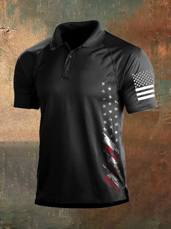Independence Day Clearance⚡ -Men's Vintage American Flag Independence Day Color Block Polo Shirt